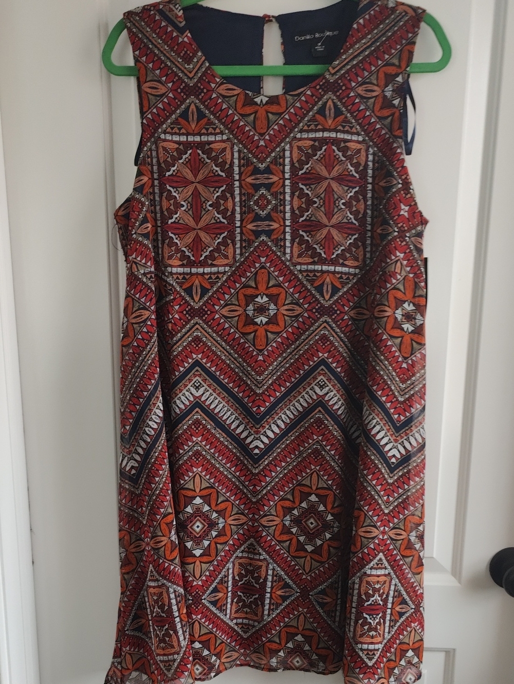 DanilloBoutique Women's Cinnamon Red Geometric Shift Dress